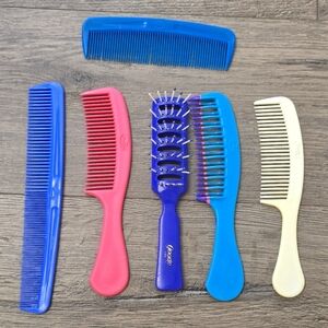 1980's Retro Goody Lot Of 6 Plastic Comb And Brush Vintage Durable